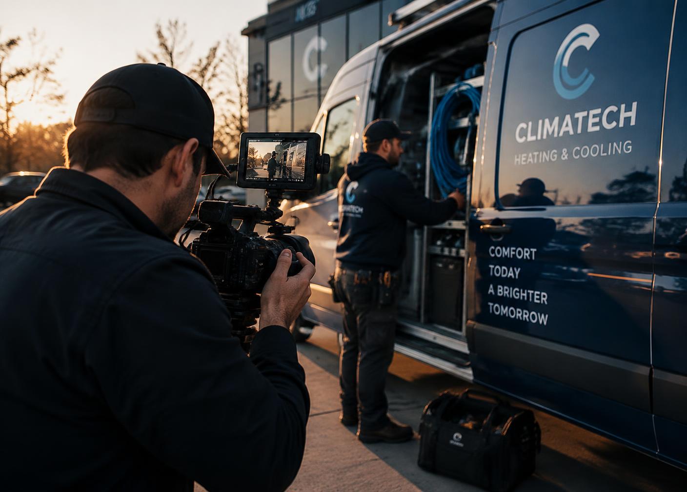 Veyro filming on-location advertising content with a service business owner